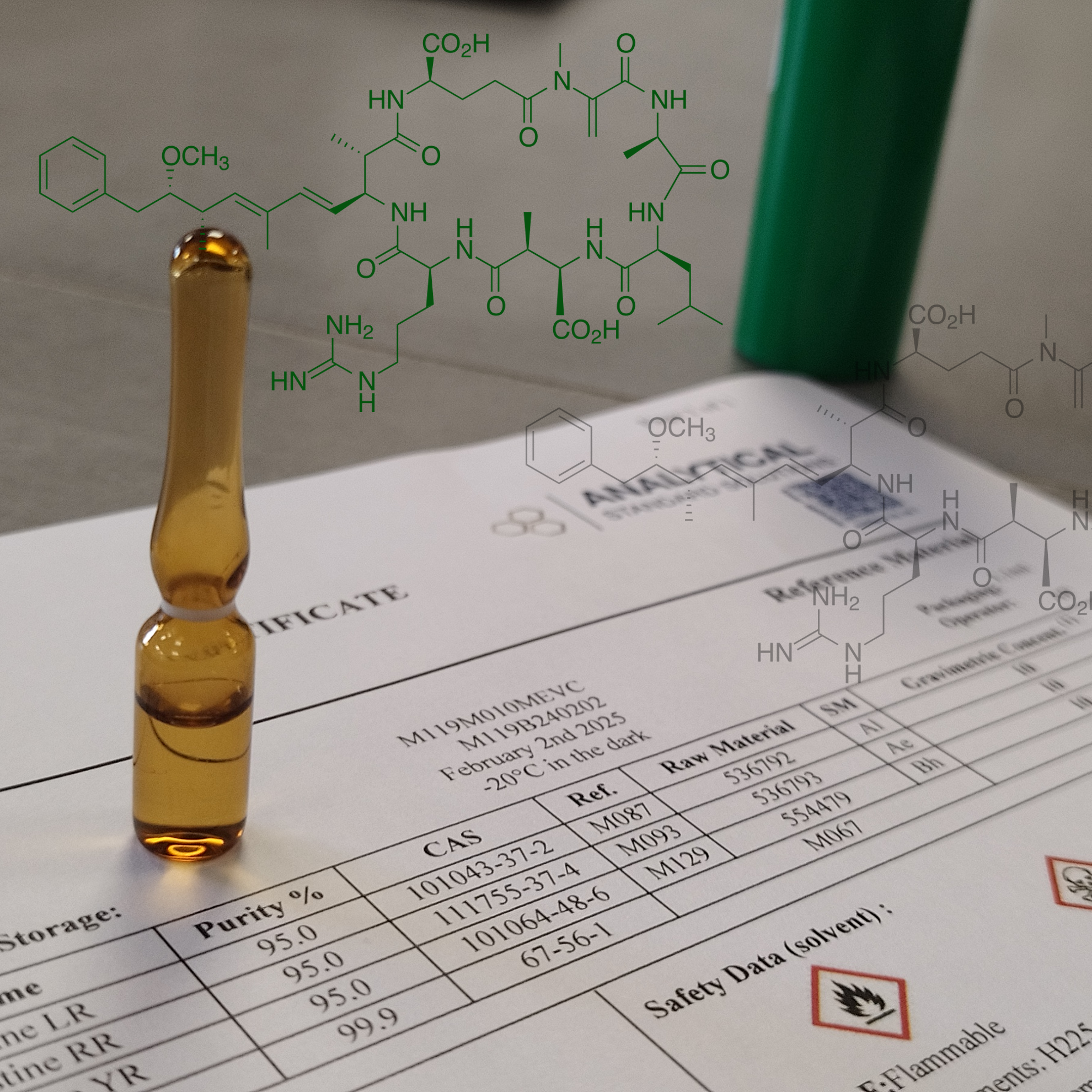 Our mycotoxin mixtures offer laboratories a comprehensive solution for accurate and efficient mycotoxin analysis. By providing pre-prepared, high-quality mixtures, we eliminate the need for complex individual standard preparations, saving time and reducing errors. These mixtures ensure consistent and reliable results across different assays, enhancing method validation and inter-laboratory comparability. Additionally, they support regulatory compliance and precise risk assessment, aiding in the effective monitoring of mycotoxin contamination in food and feed.